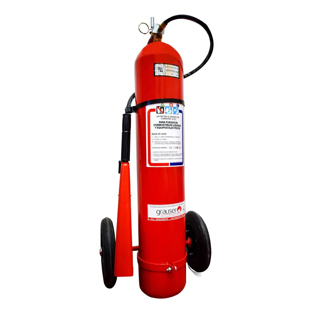 Extintor de Co2 con ruedas - 10Kg - Grauser, seguridad contra incendios